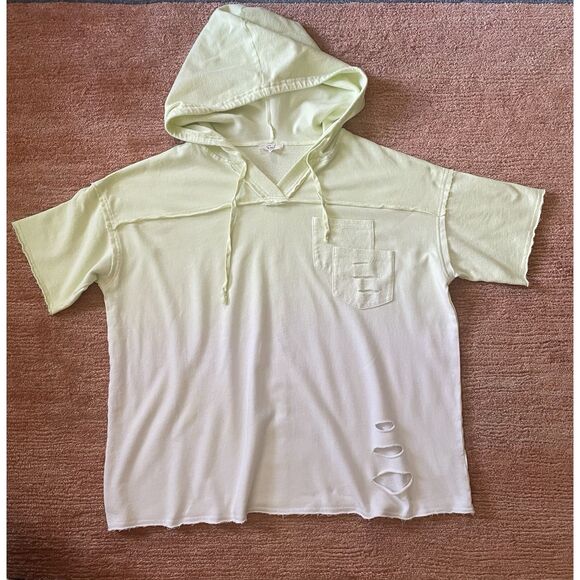 Easel Los Angeles Acid Green Ombre Distressed Hoodie Tee Unisex Size M - Picture 1 of 6